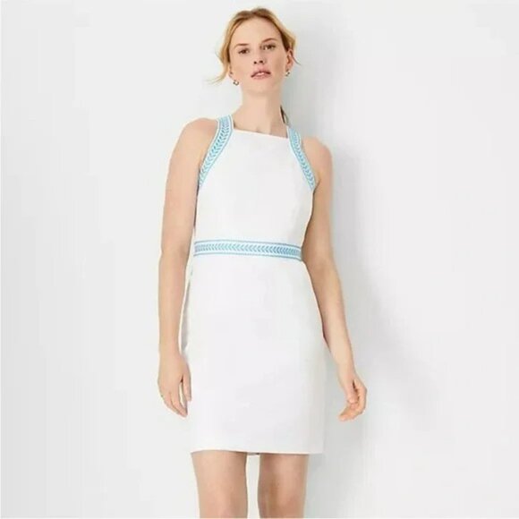 Ann Taylor Embroidered Halter Shift Dress 12 - Picture 4 of 4